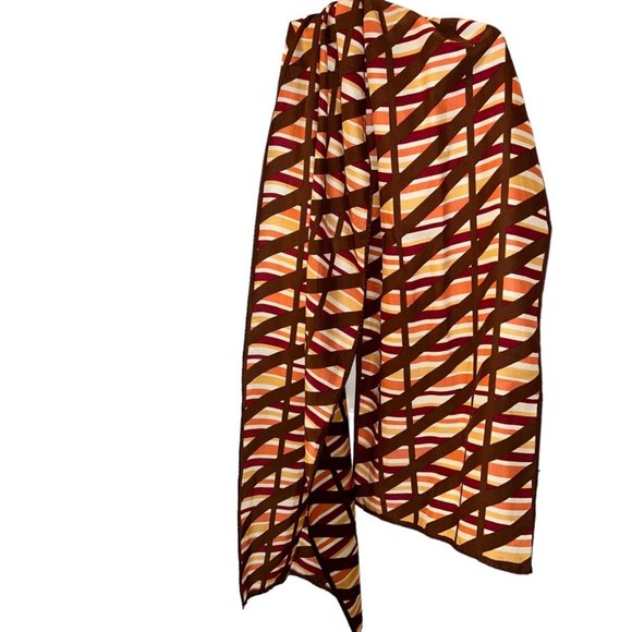 Vintage Silk Hand Rolled Sewn brown orange red stripes scarf - Picture 1 of 4